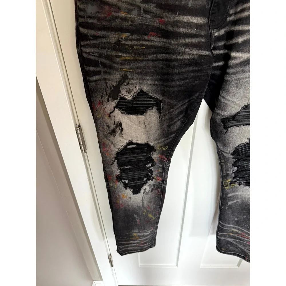 Jordan Craig Legacy Sean Black Distressed Paint Splatter Moto Jeans 38x32